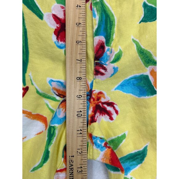Ralph Lauren Pants Womens 12 Yellow Tropical Floral Pattern Linen Ankle - Picture 5 of 7